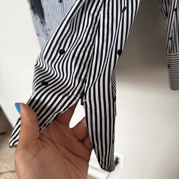 Talbots Womens Top Large Black Stripes Polka Dots Side Zipper Office Career - Picture 5 of 6